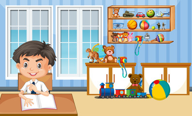 Scene with boy doing homework at home