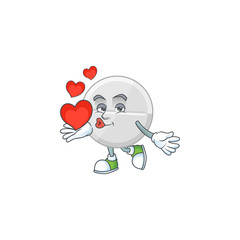 An adorable cartoon design of white pills holding heart
