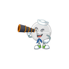 White pills in Sailor cartoon character style using a binocular