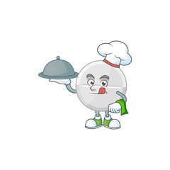 A white pills chef cartoon design with hat and tray