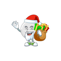 Santa white pills Cartoon character design with sacks of gifts