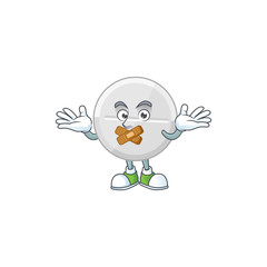 White pills mascot cartoon design with quiet finger gesture