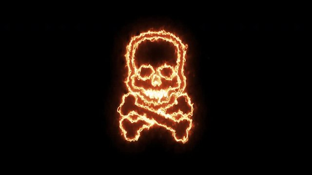 4k stock: Fire Burning Skull. Devilish Skull burning Hell with scary, halloween, horror concept. Royalty high-quality free stock video footage fire flames over a devilish skull on a black background