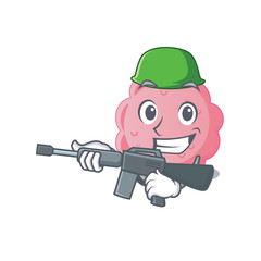 A cartoon picture of anaplasma phagocytophilum in Army style with machine gun