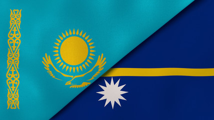 The flags of Kazakhstan and Nauru. News, reportage, business background. 3d illustration