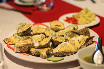 A close-up view of oyster cheese in Vietnamese restuarant.