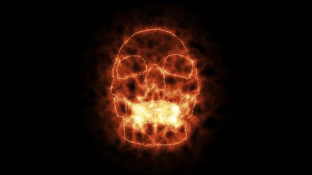 4k stock: Fire Burning Skull. Devilish Skull burning Hell with scary, halloween, horror concept. Royalty high-quality free stock video footage fire flames over a devilish skull on a black background