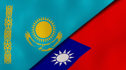 The flags of Kazakhstan and Taiwan. News, reportage, business background. 3d illustration