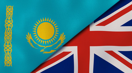 The flags of Kazakhstan and United Kingdom. News, reportage, business background. 3d illustration