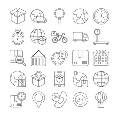 set of icons freight delivery logistics , line style icon