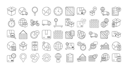 set of icons freight delivery logistics , line style icon