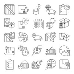 set of icons freight delivery logistics , line style icon