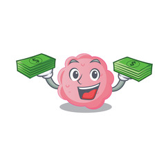 A wealthy anaplasma phagocytophilum cartoon character having money on hands