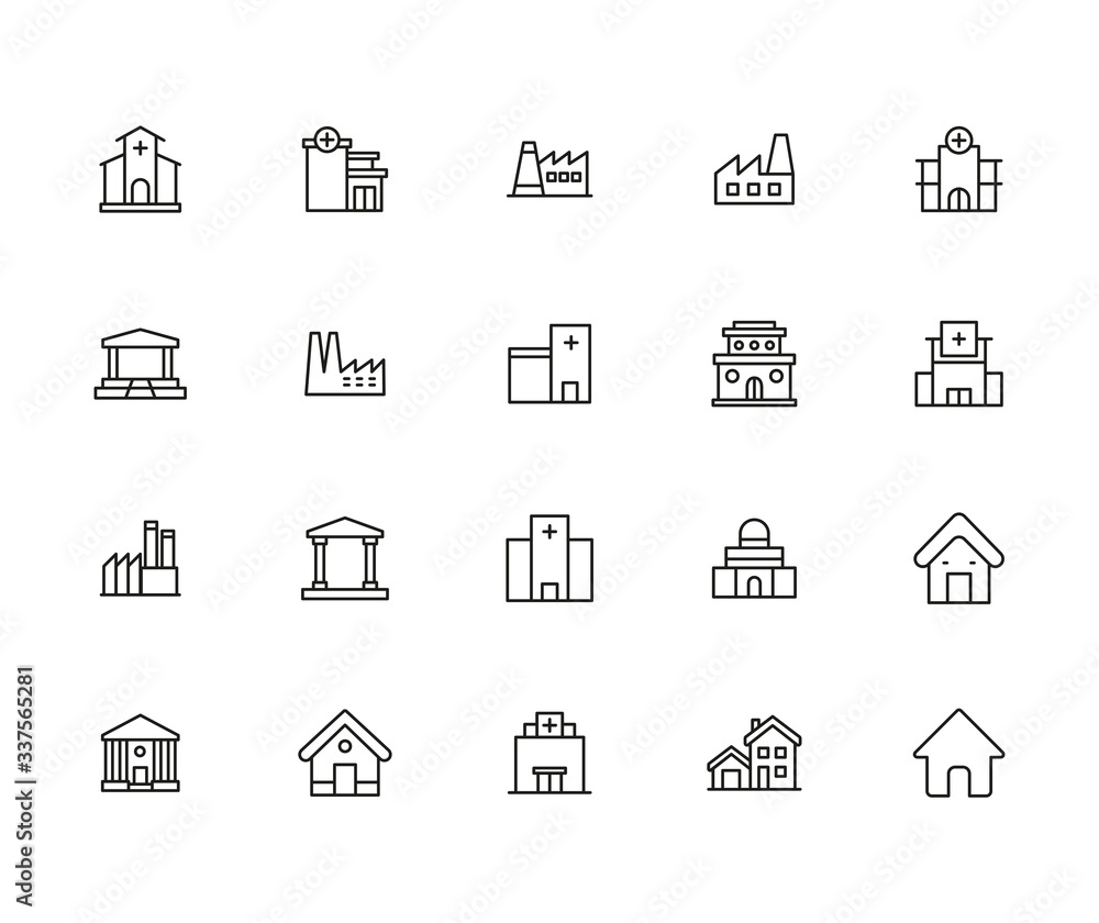 Poster simple set of architecture icons in trendy line style.