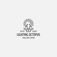 Lighting octopus line logo template - vector