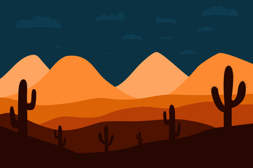 Vector illustration of night at the desert.