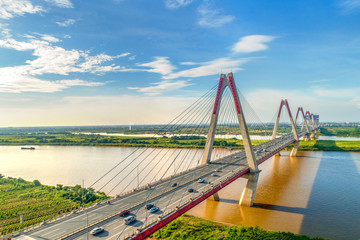 Aerial view of Nhat Tan bridge in Ha Noi, Vietnam. Nhat Tan Bridge is a bridge crossing the Red...