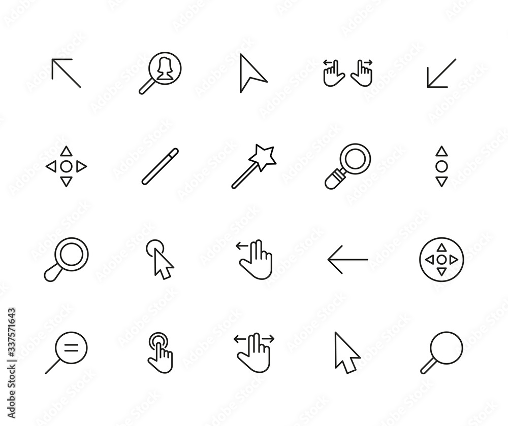 Poster vector line icons collection of cursors.