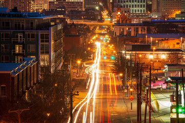 Car light trails in city streets at night, Main Street in Downtown Richmond, Central Virginia © Somsubhra