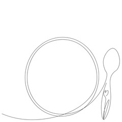 spoon and plate line drawing  vector illustration 