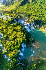 Royalty high quality free stock image aerial view of &ldquo; Ban Gioc &ldquo; waterfall, Cao Bang, Vietnam. &ldquo; Ban Gioc &ldquo; waterfall is one of the top 10 waterfalls in the world. Aerial view.