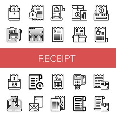 receipt simple icons set