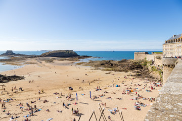 Saint-Malo, France. Beach and medieval walls at low tide