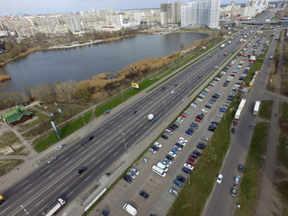 Panoramic view of Kiev at spring (drone image)