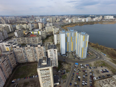 Panoramic view of Kiev at spring (drone image)
