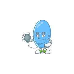 A dedicated Doctor blue capsule Cartoon character with stethoscope