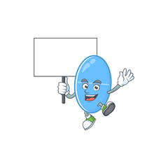 Sweet blue capsule cartoon character rise up a board
