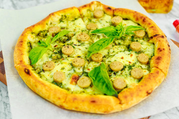 Italian pizza with mozzarella and basil