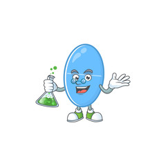 Blue capsule genius Professor Cartoon character holding glass tube
