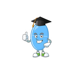 Mascot design concept of blue capsule proudly wearing a black Graduation hat