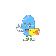 Cute face blue capsule mascot design bring brown envelope