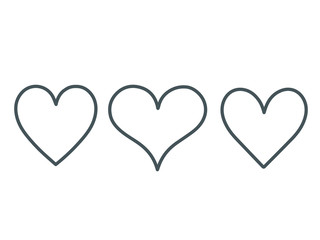 Collection of heart illustrations, Love symbol icon set, love,Gray line, symbol,White background