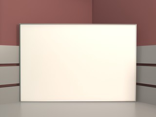 Front view of an empty white wall in a room with concrete floor in an art gallery or exhibition hall. 3d rendering.