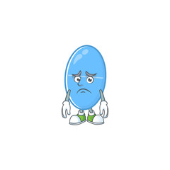Cartoon picture of blue capsule with worried face