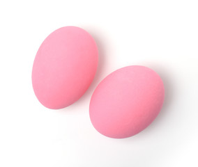 Pink eggs (preserved eggs) isolated on a white background,Top view.