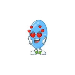 Charming blue capsule cartoon character with a falling in love face