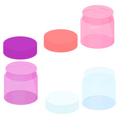 set of transparent plastic small jars