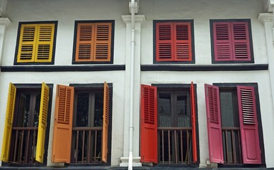 Fototapeta premium colorful wooden window shutters in singapore