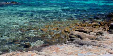 Beautiful tropical Thailand island with beach, white sea and coconut palms for holiday vacation background concept