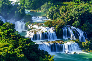 Obraz premium Royalty high quality free stock image aerial view of “ Ban Gioc “ waterfall, Cao Bang, Vietnam. “ Ban Gioc “ waterfall is one of the top 10 waterfalls in the world. Aerial view