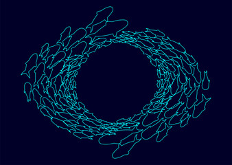 illustration of a linear school of fish forming eyes. modern abstract design