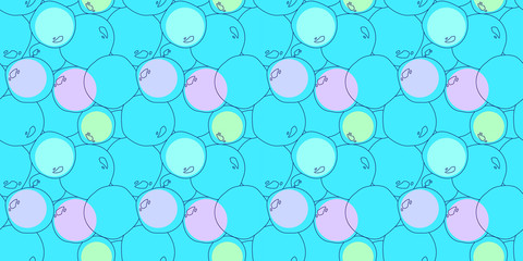 seamless pattern with multicolored soap bubbles on light blue background. Modern abstract design for paper, cover, fabric, interior decor