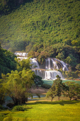 Royalty high quality free stock image aerial view of “ Ban Gioc “ waterfall, Cao Bang, Vietnam. “ Ban Gioc “ waterfall is one of the top 10 waterfalls in the world. Aerial view