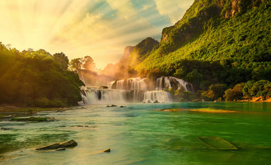 Royalty high quality free stock image aerial view of “ Ban Gioc “ waterfall, Cao Bang, Vietnam....
