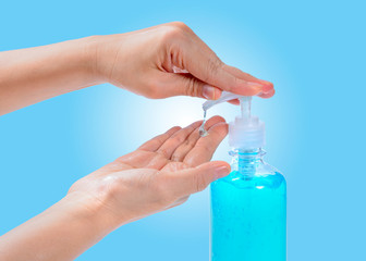 Hands Washing by using alcohol gel, Washing hands with alcohol gel prevent the spread of germs and...