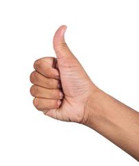 Men hand showing Thumbs up on white background